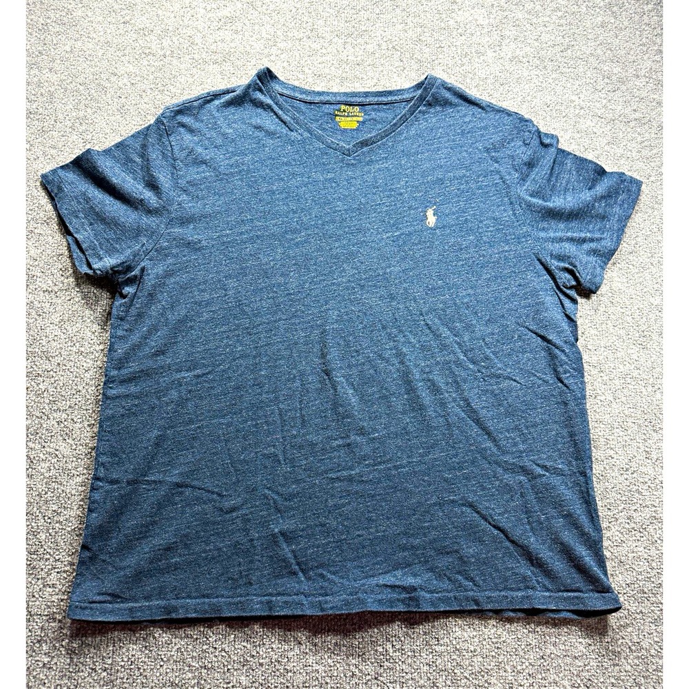 Polo Ralph Lauren Men's XL Blue Embroidered Pony V-Neck Knit T-Shirt Preppy